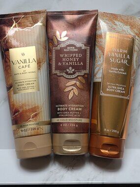Bath & Body Works Body Cream Lot-VANILLA CAFE-WARM VANILLA-WHIPPED HONEY VANILLA